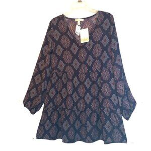 Women’s Dress Sz XL NEW 2 Tiered Long sleeve V-Neck Paisley Pullover Bebop